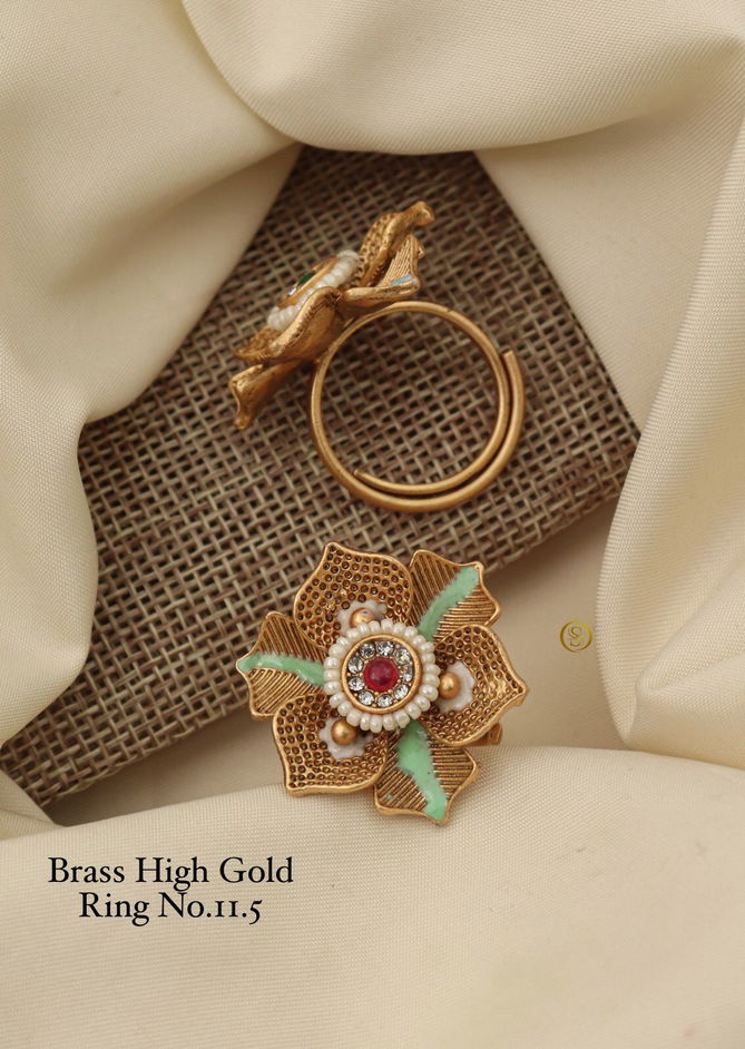 Brass High Gold Matte Ring Set 5 Wholesale Price In Surat
